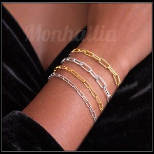 NEW GOLD OR SILVER STEEL PAPERCLIP BRACELET